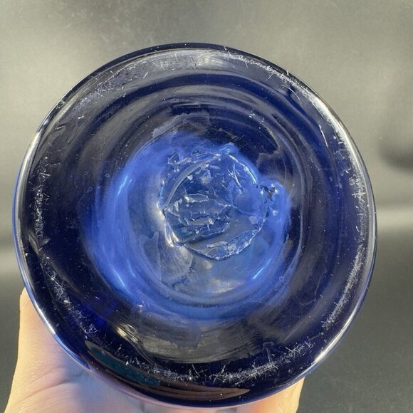 Blenko Joel Myers Roll Top Vase Cylinder Cobalt Blue Manganese 365nm Green UV - Picture 9 of 14